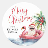 Sticker Rond Noël sur une plage tropicale (Devant)