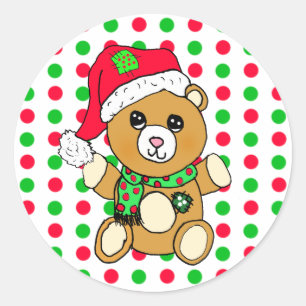Sticker Rond Noël Teddy Bear Vacances