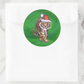 Sticker Rond Noël Tigre Sur Vert (Sac)