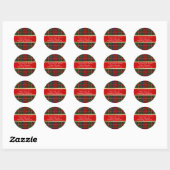 Sticker Rond Noël Traitements Rouge Vert Plaid Or (Feuille)