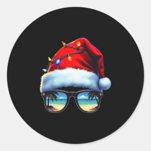 Sticker Rond Noël Tropical Ambiance Plage Vacances Père Noël