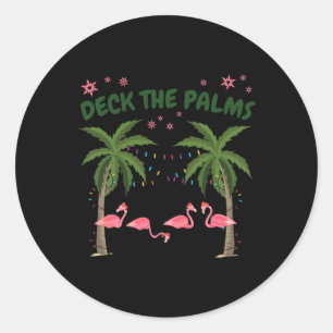 Sticker Rond Noël Tropical Floride Flamant Décorer Les Palmiers