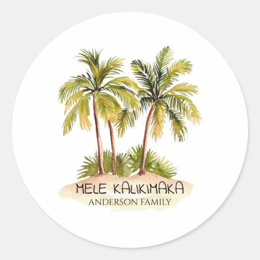 Sticker Rond Noël tropical hawaïen Mele Kalikimaka (Devant)