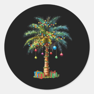 Sticker Rond Noël Tropical Hawaïen Père Noël Lumières de Noël P