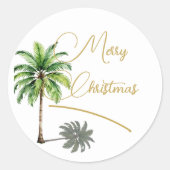 Sticker Rond Noël Tropical Palm Tree Gold Joyeux (Devant)