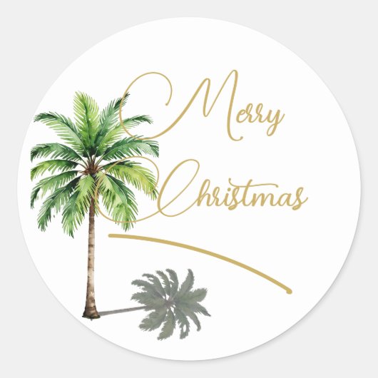 Sticker Rond Noël Tropical Palm Tree Gold Joyeux (Devant)