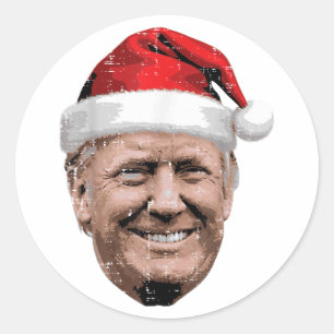 Sticker Rond Noël Trump Visage Père Noël Drôle Xmas Meme 