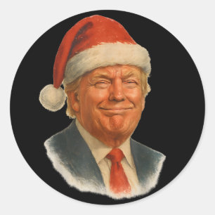 Sticker Rond Noël Trump Visage Père Noël Drôle Xmas Meme