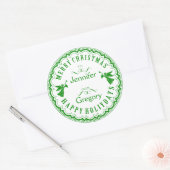 Sticker Rond Noël Typographique Vert & Blanc Avec Anges (Enveloppe)