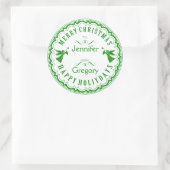 Sticker Rond Noël Typographique Vert & Blanc Avec Anges (Sac)