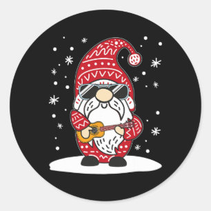 Sticker Rond Noël Ukulélé Xmas Gnome Jouant Uke Guitare Mu