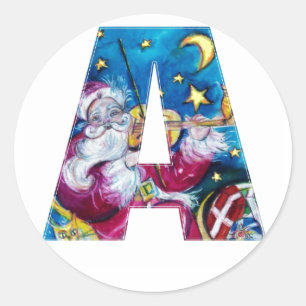 STICKER ROND NOËL UNE LETTRE / MONOGRAMME PÈRE NOËL INSPIRÉ