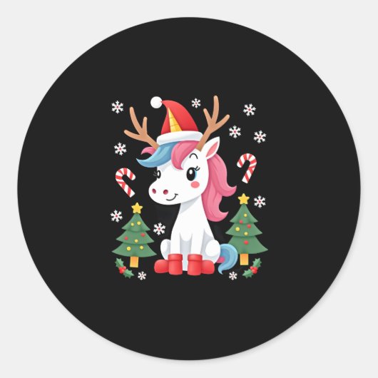 Sticker Rond Noël Unicorne mignonne Magique Noël Toddler Girls (Devant)
