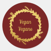 Sticker Rond Noël Végan Rouge Doré Bilingue (Vegano) (Devant)