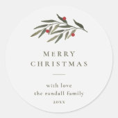 Sticker Rond Noël Verdure Feuille Typographie minimale Blanc (Devant)