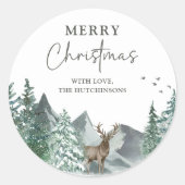 Sticker Rond Noël Vert Aquarelle Pine Forêt Vacances (Devant)