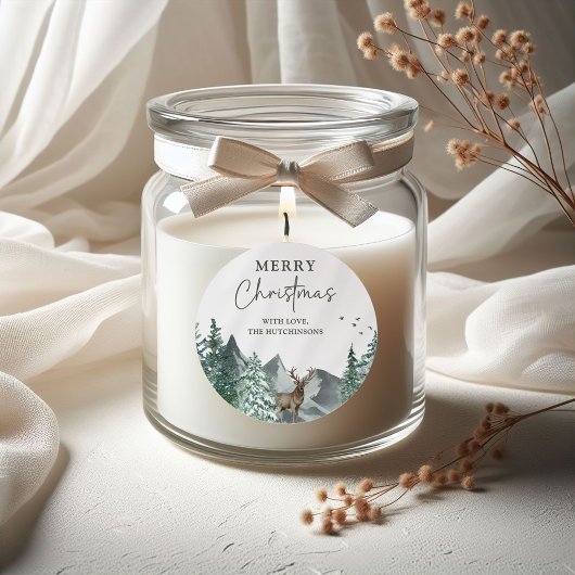 Sticker Rond Noël Vert Aquarelle Pine Forêt Vacances