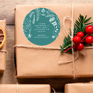 Sticker Rond Noël Vert Joie Fêtes de fin d'année Cuisine Dessin