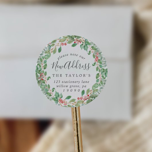 Sticker Rond Noël Vert Nouvelle Adresse Enveloppe Phoques