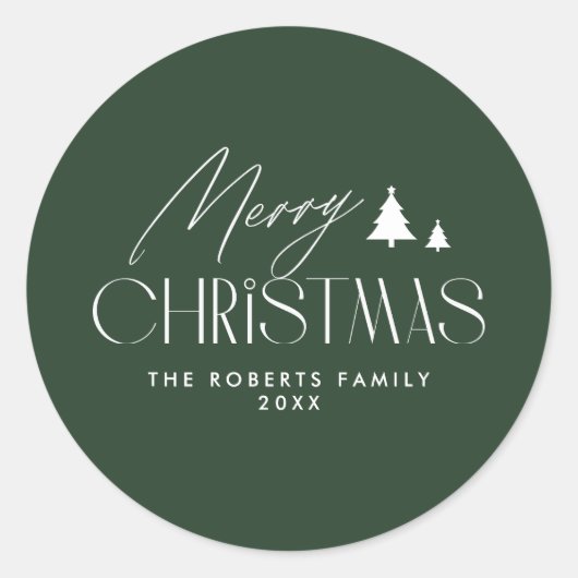 Sticker Rond Noël vert simple et élégant (Devant)