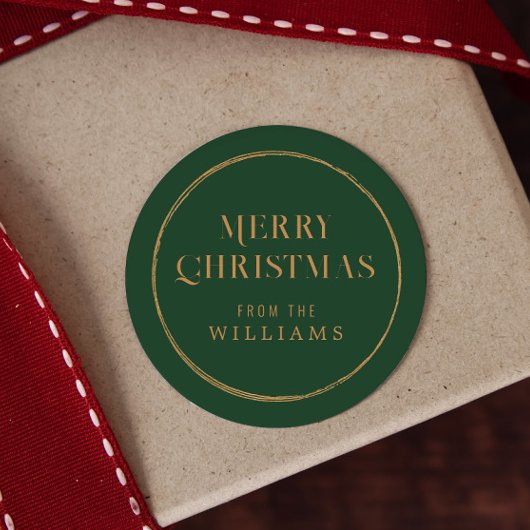 Sticker Rond Noël vert simple et or