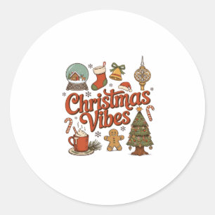 Sticker Rond Noël Vibes Boule à Neige Bonhomme en Pain d'Épice