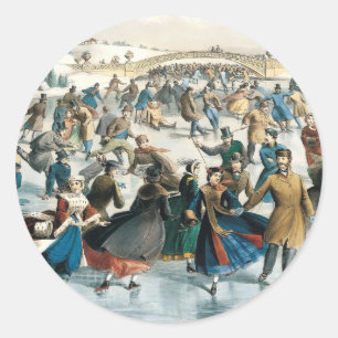 Sticker Rond Noël victorien Central Park Currier & Ives