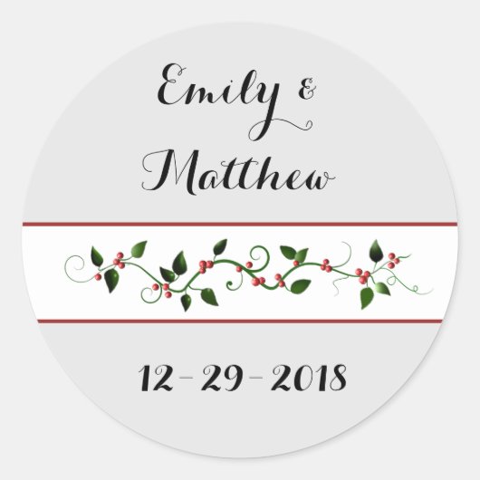 Sticker Rond Noël Vin Holly du Mariage Couple (Devant)