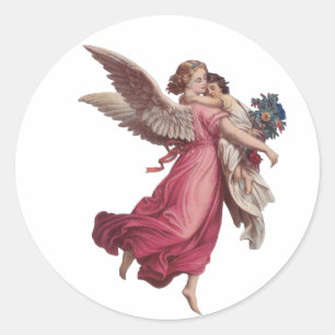 Sticker Rond Noël vintage, ange gardien victorien