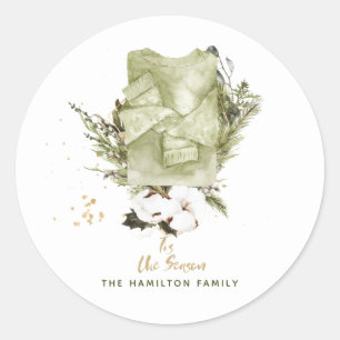 Sticker Rond Noël Vintage Bohème en Famille à l'Aquarelle