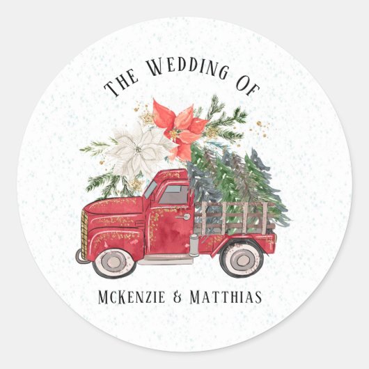 Sticker Rond Noël Vintage camion et arbres Mariage (Devant)