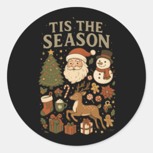 Sticker Rond Noël Vintage C'est la Saison Rétro Père Noël