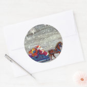 Sticker Rond Noël Vintage, Cheval du Père Noël (Enveloppe)