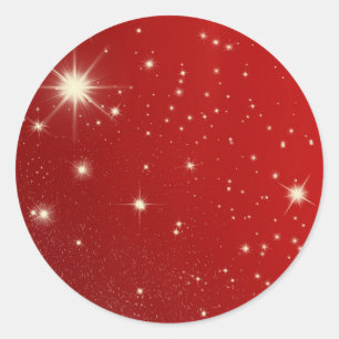 Sticker Rond Noël vintage, Étoiles brillantes en Galaxie rouge