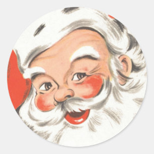 Sticker Rond Noël Vintage, joyeux Père Noël avec sourire
