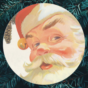 Sticker Rond Noël vintage, joyeux Père Noël avec un secret
