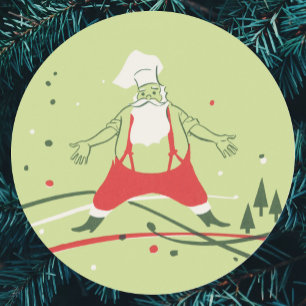 Sticker Rond Noël vintage, le Père Noël chef avec le dîner