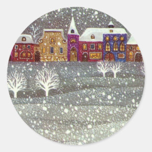 Sticker Rond Noël vintage, Père Noël traîneau ouvert cheval