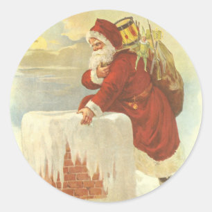 Sticker Rond Noël Vintage Père Noël victorien à Chimney