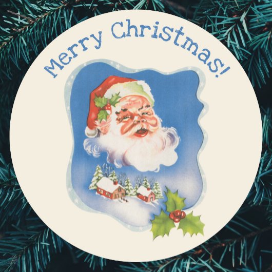 Sticker Rond Noël Vintage, Retro Jolly Santa Claus