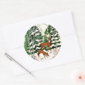 Sticker Rond Noël vintage retro vacances de cerfs (Enveloppe)
