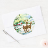 Sticker Rond Noël vintage retro vacances de cerfs (Enveloppe)
