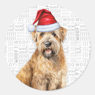 Sticker Rond Noël Wheaten Terrie Chien à Santa Hat Vacances