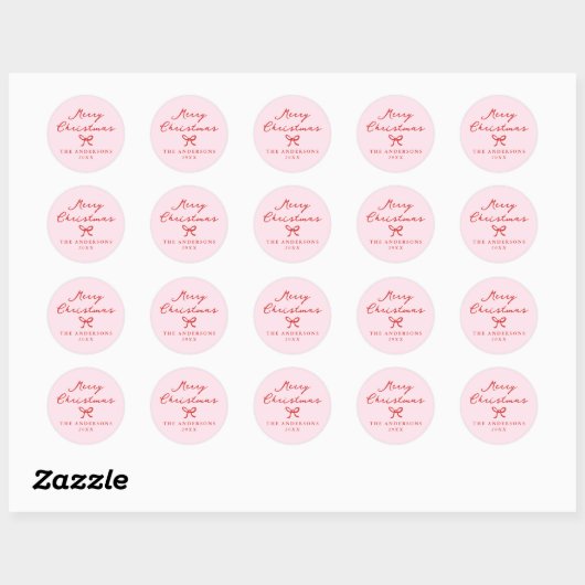 Sticker Rond Noël Whimsical Pink Bow (Feuille)
