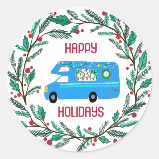 Sticker Rond Noël Wreath RV CUSTOM Main Drag Holiday (Devant)