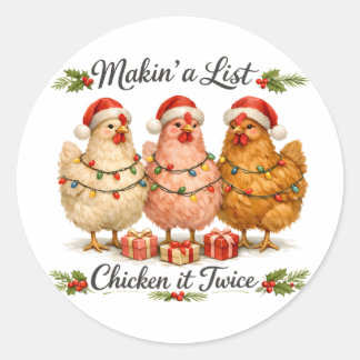 Sticker Rond Noël Xmas Vie à la ferme Faire une liste Poule C'e