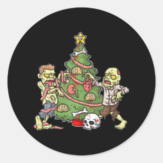 Sticker Rond Noël Zombie Arbre de Noël Hommes Zombies