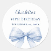 Sticker Rond Nœud bleu clair d'anniversaire (Devant)