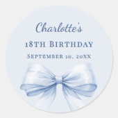 Sticker Rond Nœud bleu clair d'anniversaire (Devant)