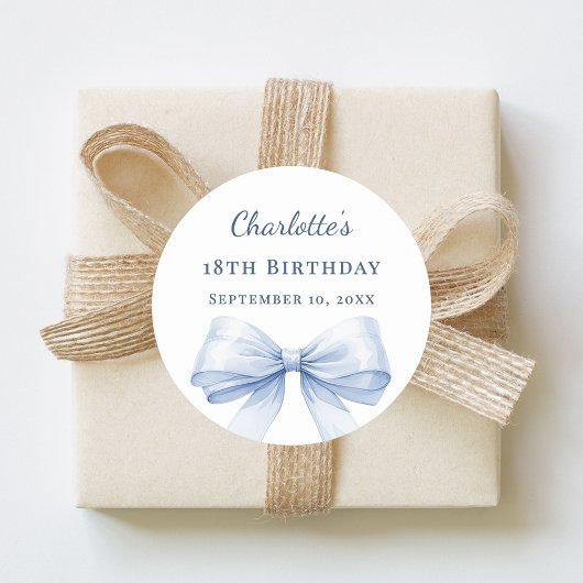 Sticker Rond Nœud bleu clair d'anniversaire